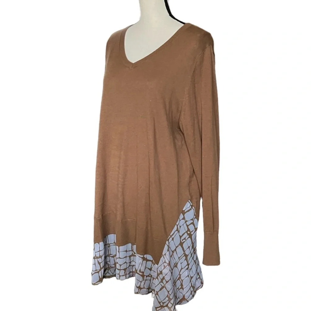 LOGO By Lori Goldstein Mocha Lakenlook Boho Cashmere Blend sweater